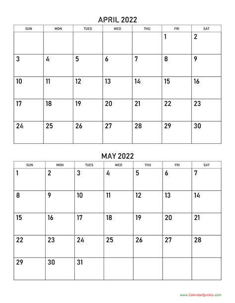 April And May 2022 Calendar Calendar Quickly