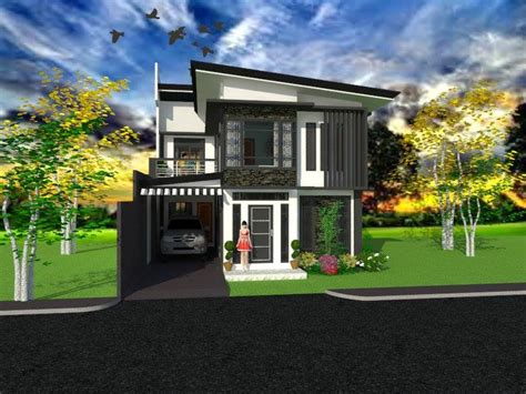 Two Storey House Floor Plan With Perspective Simple Modern Homes And