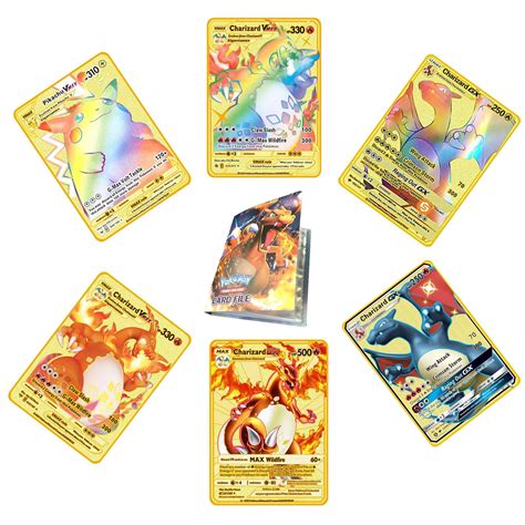 Buy Xeqif 6 Pcs Charizard Metal Gold Plated Pokemon Cards Packs Ultra