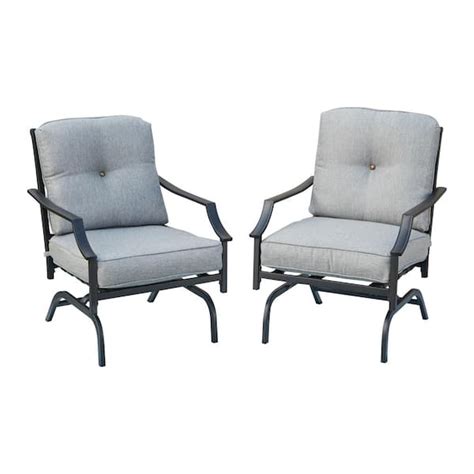 Patio Festival Metal Outdoor Rocking Chair With Gray Cushions 2 Pack