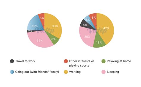 The Pie Charts Below Show The Percentage Of Time Working Adults Spent