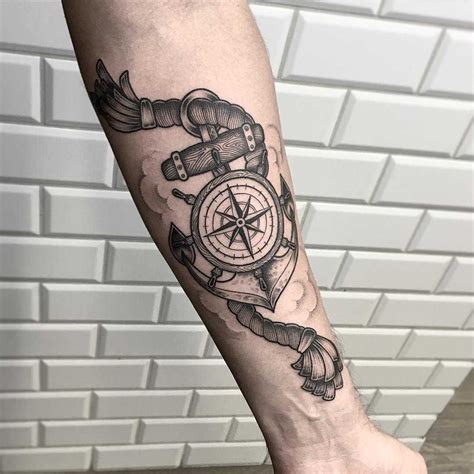 Anchor Rope And Compass Tattoo For A Sailor Inked On The Left Forearm