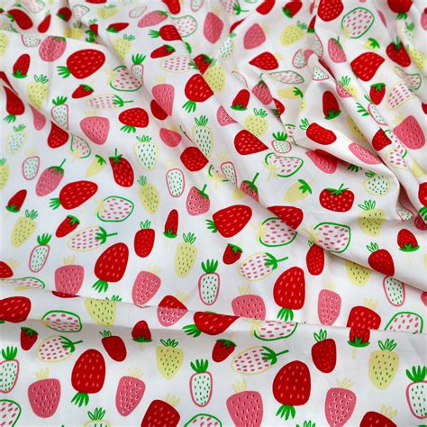 Strawberry Cotton Fabric Big Colorful Strawberry Print On Etsy