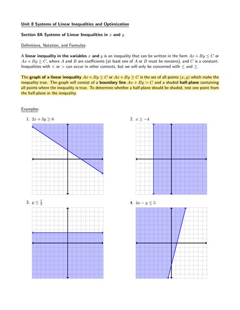 Notes Part Unit Systems Of Linear Inequalities And Optimization