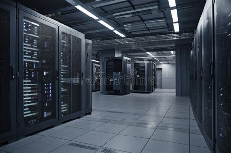 Storage Data Center Filled With Racks Of Servers And Other Electronic