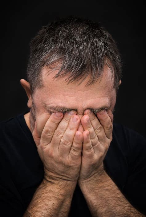 Despair Man With Face Closed By Hand Stock Photo Image Of Expression