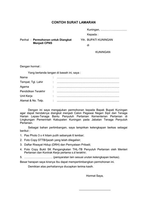 Format Surat Lamaran Kerja Instansi Pemerintah Delinewstv