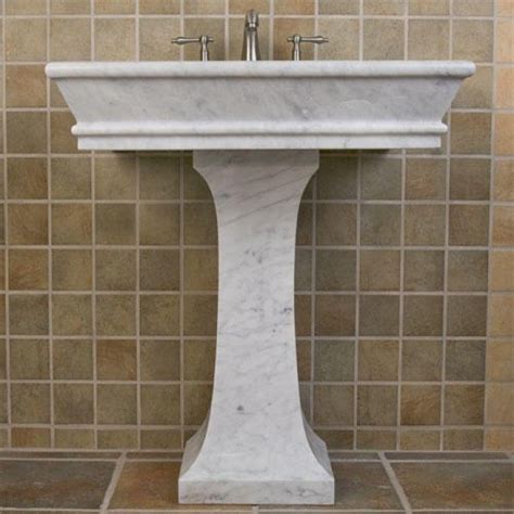 Polished Carrara Marble Pedestal Sink Bathroom Pedestal Sink