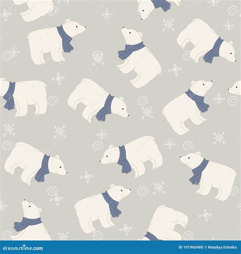 Polar Bear In A Blue Scarf Seamless Pattern Stock Vector