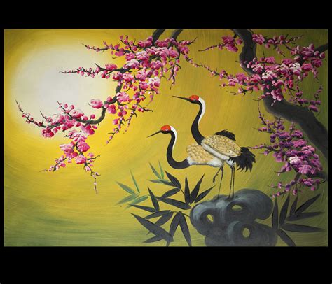 Landscape Wall Art Birds Crane Asian Feng Shui Artwork