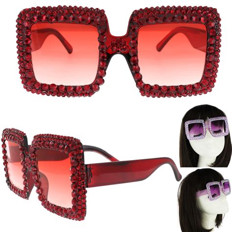 Gly11565 By Statement Oversized Square Frame Crystal Rhinestone Jeweled Sunglasses