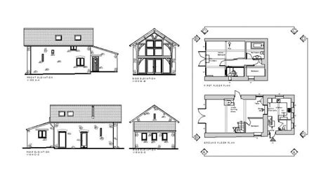 Beautiful Small House Elevation Section And Plan Cad Drawing Details
