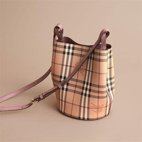 Burberry Leather And Haymarket Check Crossbody Bucket Bag Light