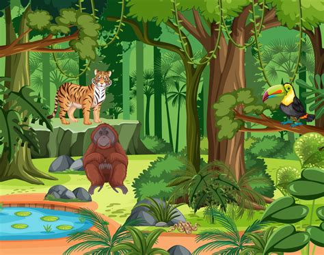 Tropical Rainforest Scene With Various Wild Animals 2583413 Vector Art