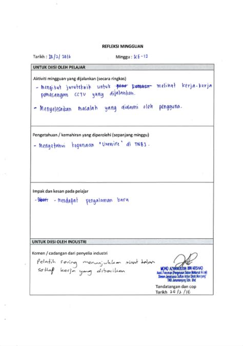 Dengan adanya buku laporan ini, para pelajar dapat memberi serba sedikit maklumat dan aktiviti yang diperolehi semasa menjalani latihan industri. MINGGU 12 - LAPORAN AKHIR LATIHAN INDUSTRI