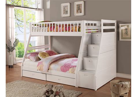 Dakota Twin Full Angled Bunk Bed With Storage Staircase And Under Drawers “ White Nader S Furniture