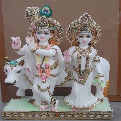 White Painted 2feet Radha Krishna Marble Statue For Worship At Best
