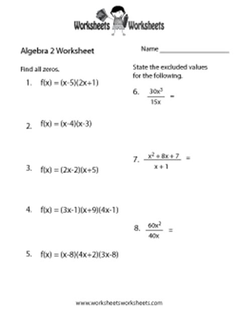 Free algebra 1 worksheets created with infinite algebra 1. Algebra 2 Worksheets - Free Printable Worksheets for ...