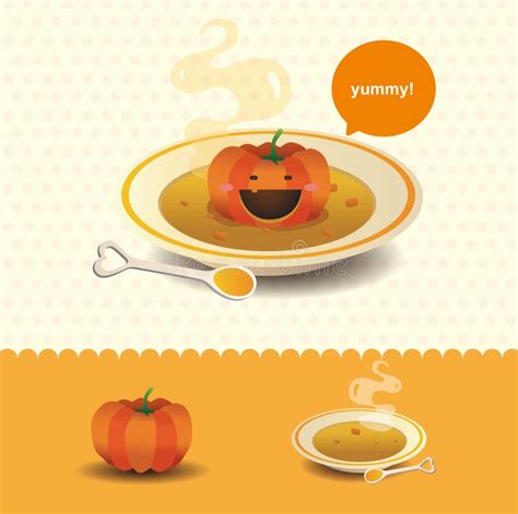 Pumpkin Soup Cartoon Recipe Illustration Of Autumn Soup In Bowl With