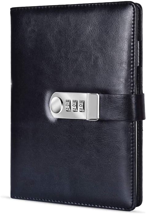 accuprints black pu leather diary with lock a5 size diary with combination lock