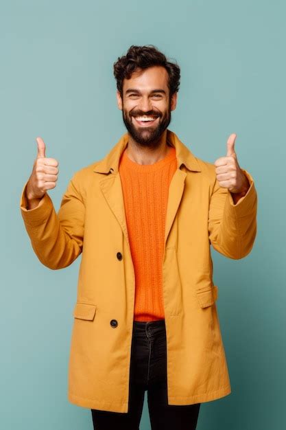 Premium Ai Image Man Giving Thumbs Up While Wearing Yellow Jacket And