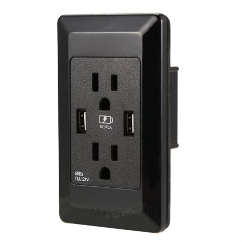2packs Black Dual Usb Port Wall Socket Charger Ac Receptacle Plate