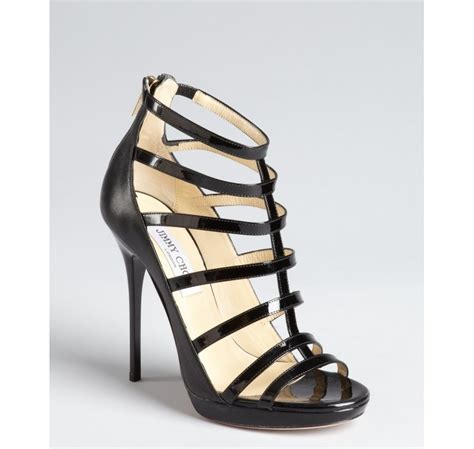 Lyst Jimmy Choo Black Patent Leather Caged Open Toe Stilettos In Black