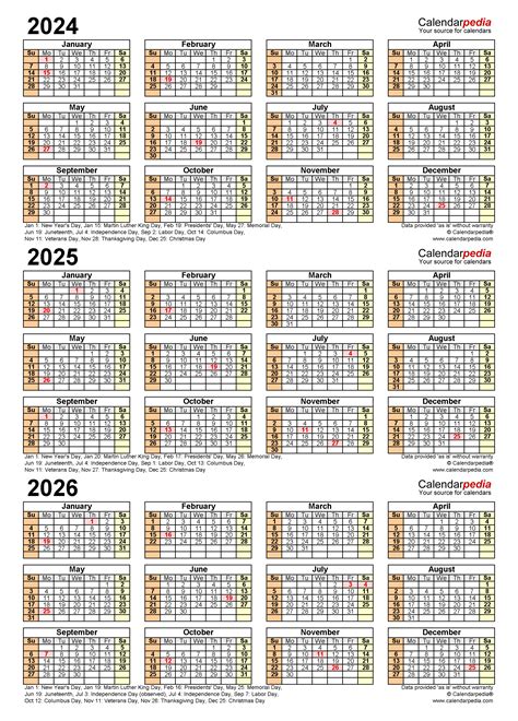 Free Printable 3 Year Calendar 2024 2025 2026 Rana Ursula