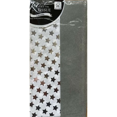 Tissue Paper Silver Foil Stars 2 Sheets