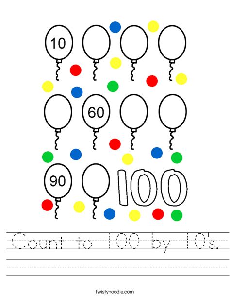 Count To 100 By 10s Worksheet Twisty Noodle