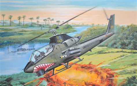 Hd Wallpaper Bell Ah 1g Huey Cobra Vietnam War War Art Painting Helicopter