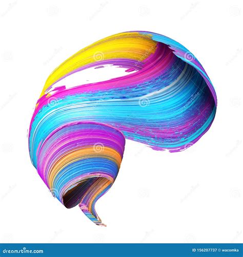 3d Render Abstract Brush Stroke Paint Splash Splatter Colorful Curl
