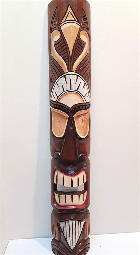 Tiki Bar Mask Wall Hanging Hawaiian Wood Carving Decor Polynesian Art