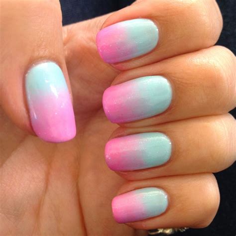 blue  pink ombre nails  gelish glitter acrylics unas unas artisticas
