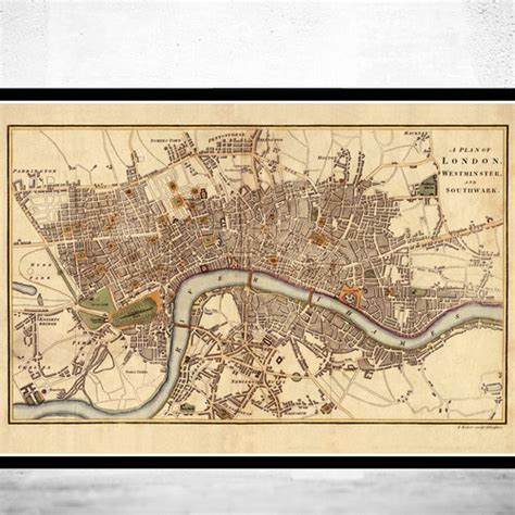 Old Map Of London England United Kingdom 1845 Vintage Map Etsy