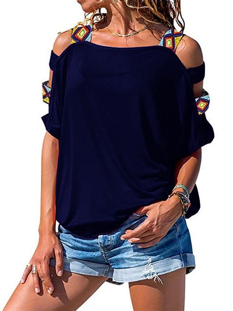 Himone Summer Women Casual Off Shoulder Loose Blouse Plain Tops T