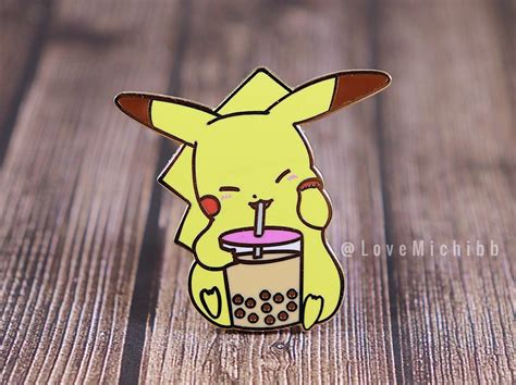 Pikachu Boba Milk Tea Enamel Pin Pokemon Lapel Pin Hard Etsy