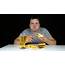 Portrait Of A Greedy Fat Man Eating Burger On Black Background Stock 