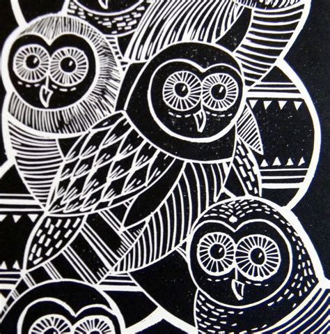 Owls Original Linocut Print By Amanda Colville Linocut Prints