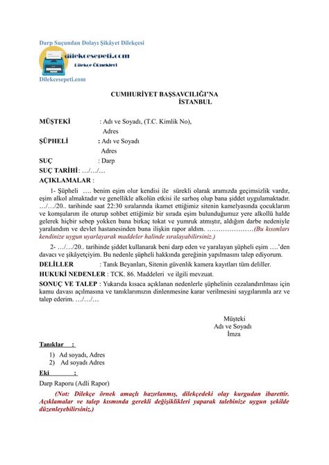 Darp Nedeniyle Şikayet Dilekçesi Örneği : Kolayca Hazırla