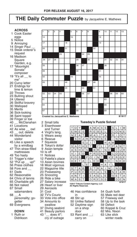 Daily Commuter Puzzle Long Hairstyles Printable Crossword Puzzles