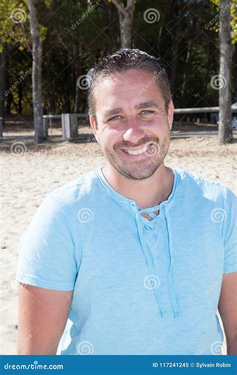 Handsome Man In Sand Beach Summer Vacation Stock Image Image Of