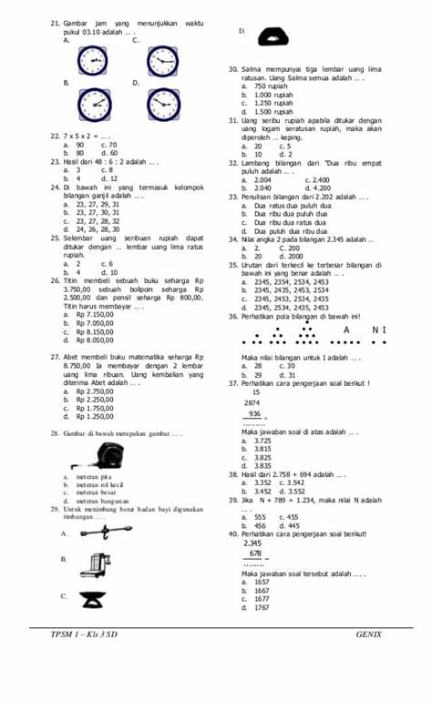 Soal Uts Matematika Kelas 5 Semester 1 Dan Kunci Jawaban ...