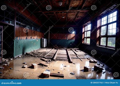 Realistic Photo Of Destructed Broken Room Interior Stock Illustration