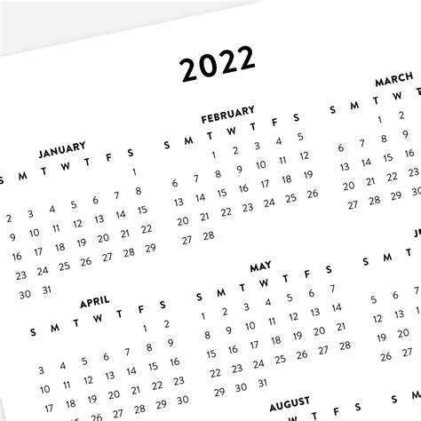 2022 Minimalist Printable Calendars 2022 Simple Year Planner Etsy Canada