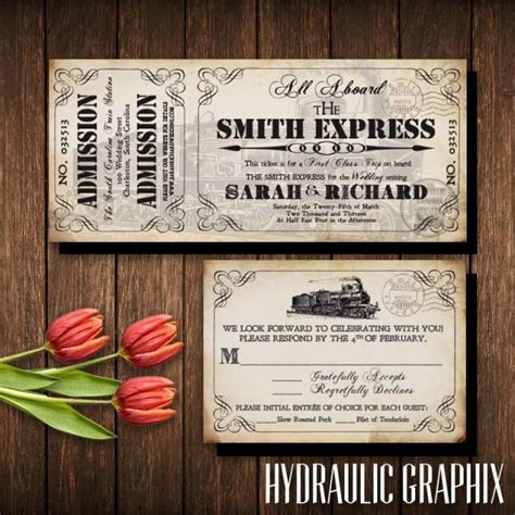 Train Ticket Invitation Set Invitation Printable For Steampunk Wedding