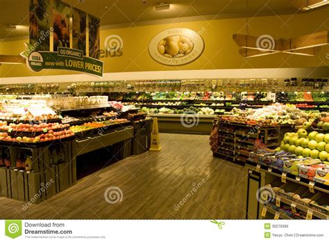 The right location is paramount to the success of the store. Big Grocery Store With Organic Choices Editorial Stock ...