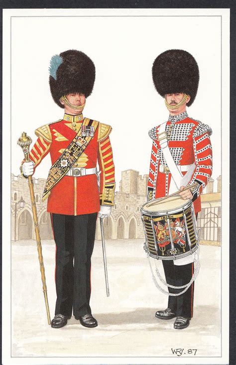 British Irish Guards Drum Major And Side Drummer 1987 Drum Major