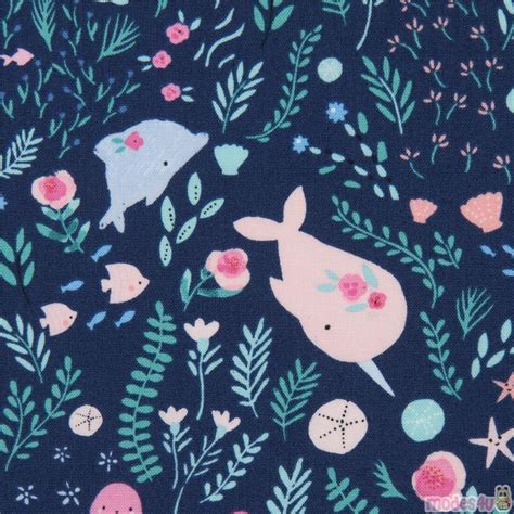 Dear Stella Navy Blue Sea Animal Fabric With Narwhals And Dolphins