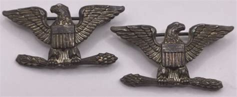 Rare Original Ww2 Us Colonel Insignia Eagles Shold R Form Pin Sterling